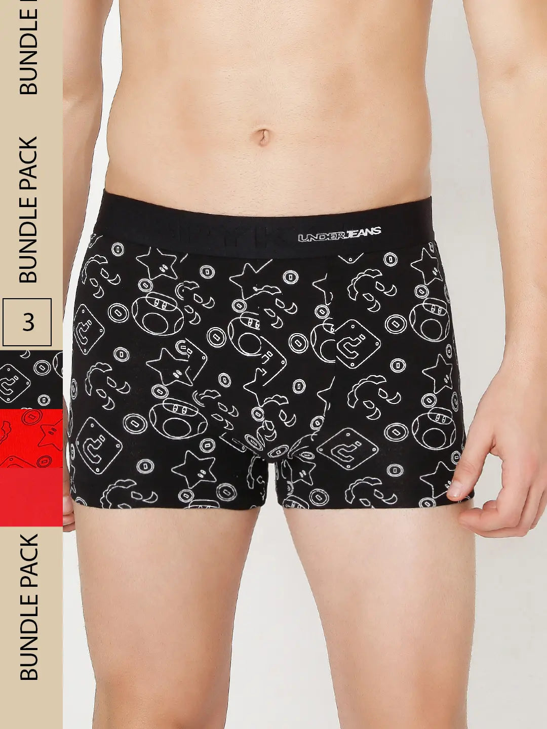 Men Premium Assorted Cotton Blend Printed Trunk - Pack Of 3- Underjeans By Spykar