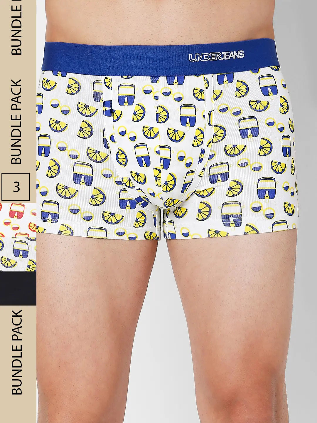 Men Premium Assorted Cotton Blend Printed Trunk - Pack Of 3- Underjeans By Spykar Men Premium Assorted Cotton Blend Printed Trunk - Pack Of 3- Underjeans By Spykar