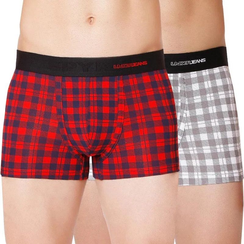 Men's trunks with a quick - dry fabricMen Premium Blue Check & White Check Cotton Blend Trunk (Pack Of 2)- Underjeans By Spykar