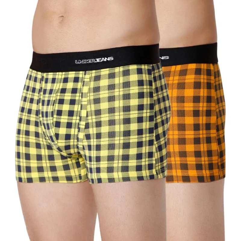 Patterned men's trunks, like camo or dotsMen Premium Orange Check & Yellow Check Cotton Blend Trunk (Pack Of 2)- Underjeans By Spykar Patterned men's trunks, like camo or dotsMen Premium Orange Check & Yellow Check Cotton Blend Trunk (Pack Of 2)- Underjeans By Spykar