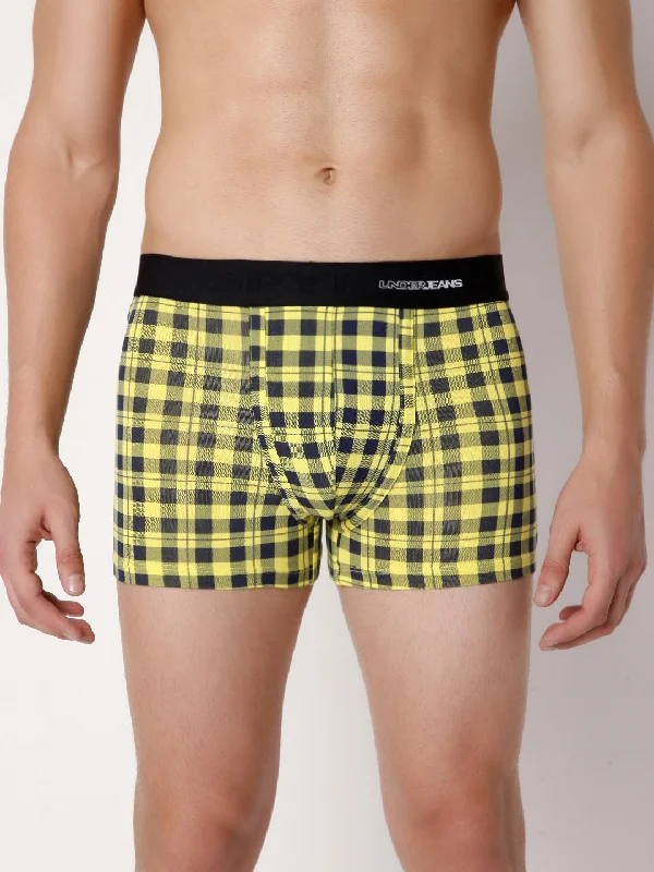 Designer men's trunks with a fashionable edgeMen Premium Yellow Check Cotton Blend Trunk- Underjeans By Spykar Designer men's trunks with a fashionable edgeMen Premium Yellow Check Cotton Blend Trunk- Underjeans By Spykar