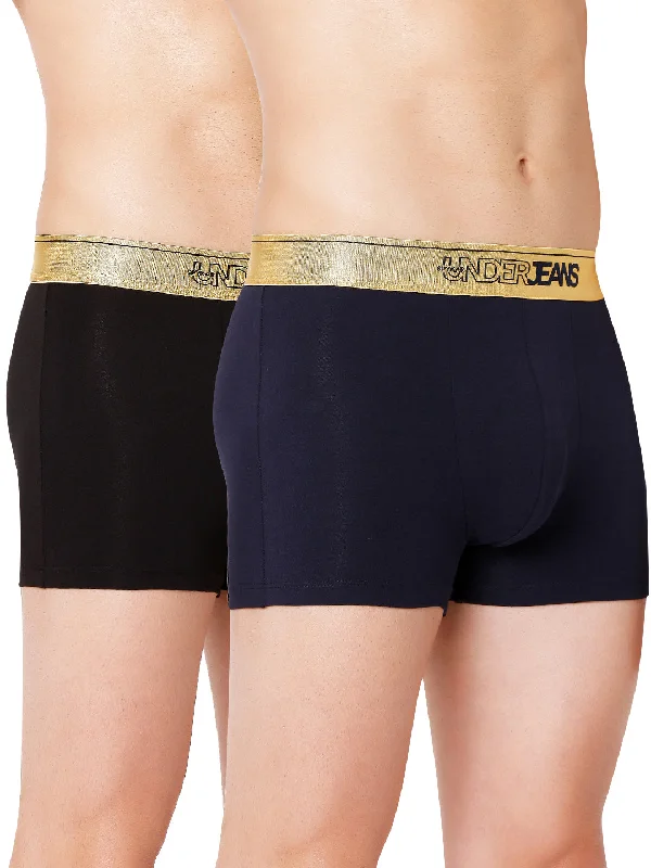 Men Premium Black & Navy Cotton Blend Trunk (Pack Of 2)- Underjeans By Spykar