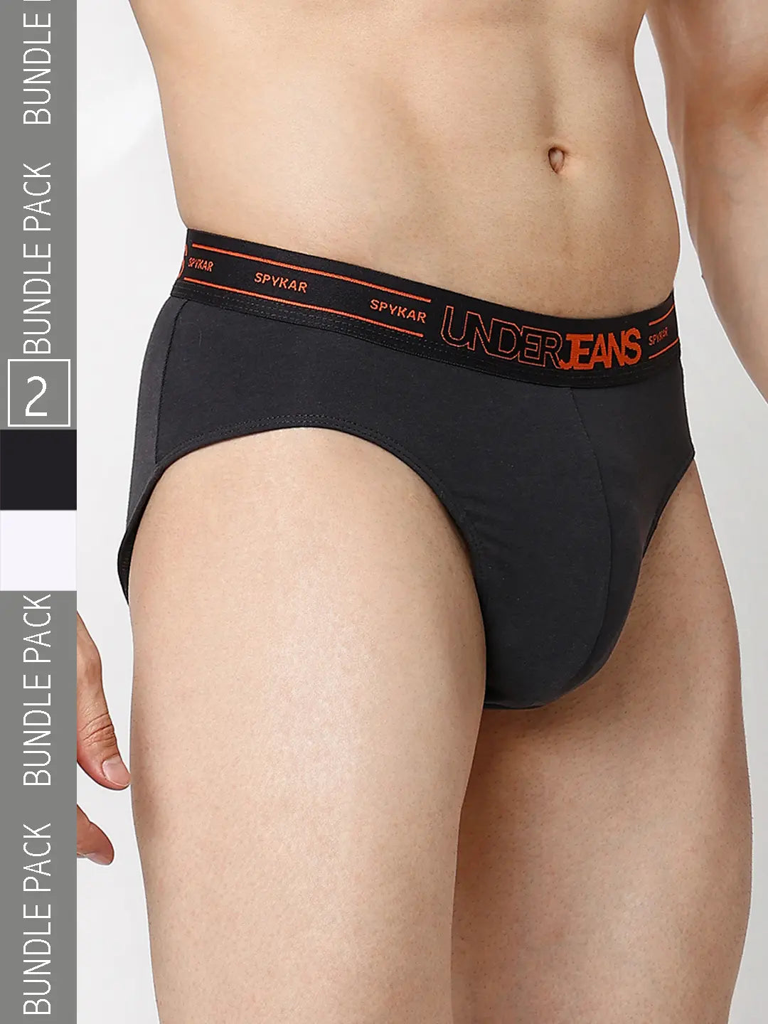 Men's briefs with a wide waistband for comfortUnderjeans By Spykar Men Premium Grey & White Cotton Blend Regular Fit Brief - Pack Of 2