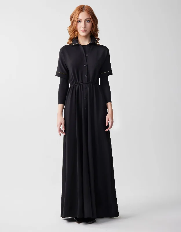 Fleece men's robes for cozy winter nights at homeVelour Button Down Maxi Dress Shabbos Robe with Gold Stitching