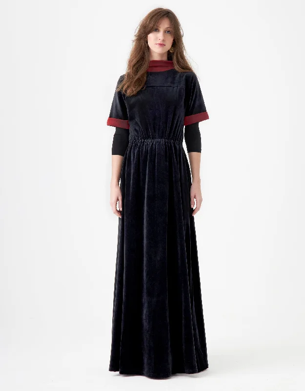 Beach - themed men's robes for a vacation vibeVelour Maxi Dress Shabbos Robe with Contrast Cuffs Burgundy