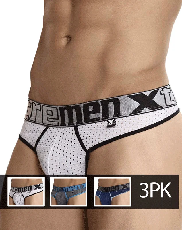Low - rise men's thongs for a modern styleXtremen 91036-3 3pk Thongs White-gray-blue Low - rise men's thongs for a modern styleXtremen 91036-3 3pk Thongs White-gray-blue