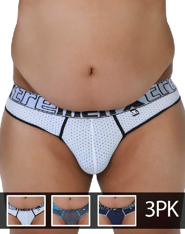 Glittery men's thongs for a party lookXtremen 91036x-3 3pk Thongs White-gray-blue
