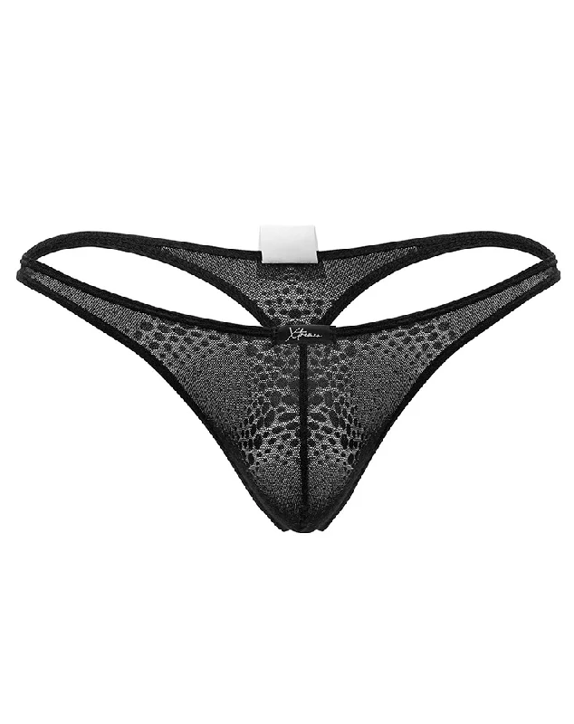 Rhinestone - embellished men's thongs for glamourXtremen 91120 Tempting Lace Thongs Black