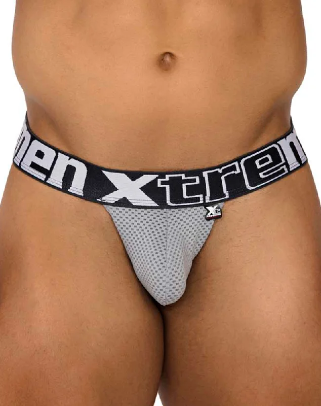 Rhinestone - embellished men's thongs for glamourXtremen 91184 Mesh Thongs Gray