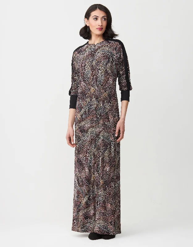 Beach - themed men's robes for a vacation vibeZip Front Maxi Dress Shabbos Robe with Contrast Sleeve Trim Brown Multi Beach - themed men's robes for a vacation vibeZip Front Maxi Dress Shabbos Robe with Contrast Sleeve Trim Brown Multi